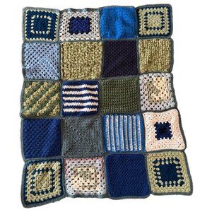 Vintage Square Pattern Afghan Blanket - Retro - 51” X 42”